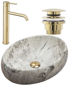 készlet Pultos mosdó Linda stone + Fürdőszobai csaptelep Lungo gold + Dugó gold