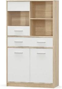 Vitrines szekrény 2D1W1S/80, fehér/tölgy sonoma, TEYO