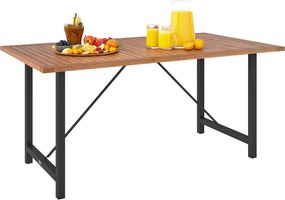 Outsunny Akác és Acél Kerti Asztal, Téglalap Alakú Kültéri Asztal Rácsos Felülettel, Erkély Asztal Teraszra, Udvarra és Kültérre, 160x90x75 cm, Teak |