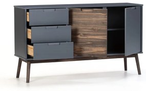 Antracitszürke-sötétbarna borovi fenyő alacsony komód 140x80 cm Nussa – Marckeric