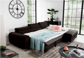 Sötétbarna bársony kinyitható-tárolóhelyes sarokkanapé (jobb oldali-heverő résszel) Grayson – ELTAP