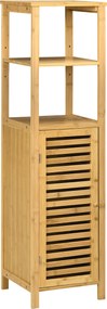 kleankin Fürdőszobai Szekrény Ajtóval, Két Nyitott Polccal, Bambuszból, Magas Szekrény Fürdőszobába és Nappaliba, kb. 33 x 30 x 120 cm Természetes Fa