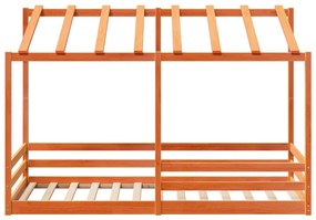 viaszbarna tömör fenyőfa gyerekágy tetővel 90 x 200 cm