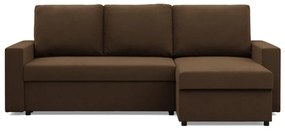 Zeus sarokkanapé, 2 ágyneműtartóval, egyenes kartámasz, szövet anyag, univerzális oldal, bonell töltet, barna