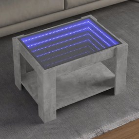 Betonszürke szerelt fa dohányzóasztal LED-del 73 x 53 x 45 cm