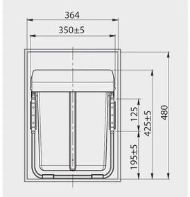 Hulladékgyűjtő GTV Practi Eco 400, szelektív, manuális működés, lágy záródás, 2x20 L edénnyel, fedéllel