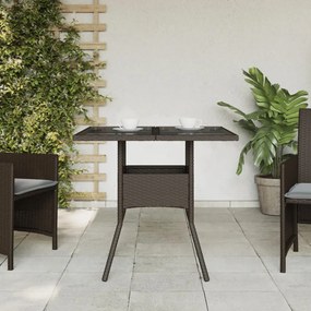 barna polyrattan üveglapos kerti asztal 80 x 80 x 75 cm