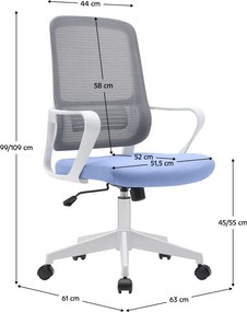 Irodai szék, neomint-világoskék/szürke/fehér, SALOMO TYP 1