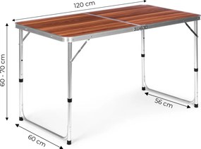 Kerti asztal, MultiGarden GMFC-FY12060, barna, 120 x 60 cm, összecsukható, állítható magasság (60–70 cm), hordfogantyúval, teherbírás: 50 kg