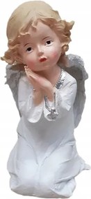 Térdelő angyal figura 16cm fehér-ezüst