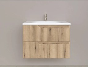 Piramida EURIDIKA fali fürdőszobabútor - műmárvány mosdóval -2 ajtós - PINO TÖLGY - 75 x 48 x 53 cm