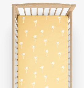 Goldea gyermek körgumis pamut lepedő kiságyba - pálmák sárga alapon 60 x 120 cm