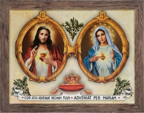 Vászonkép 35x45 Jézus És Mária Szíve Tölgyfa Keret