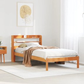 viaszbarna tömör fenyőfa ágykeret fejtámlával 100 x 200 cm