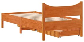 vidaXL viaszbarna tömör fenyőfa ágykeret fiókokkal 75 x 190 cm