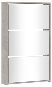 betonszürke 3 szintes cipőszekrény tükörrel 63 x 17 x 102,5 cm