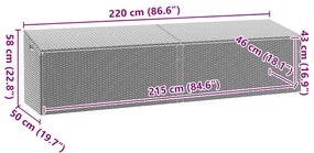 fekete polyrattan kerti tárolóláda 220x50x58 cm