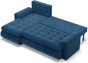 Tokio sarokkanapé, 2 ágyneműtartóval, kordbársony, baloldali, kék