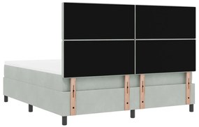 Boxspring ágy matraccal &amp; LED világítással, világosszürke, 180x200 cm, bársonyos