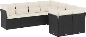 vidaXL 8 részes fekete polyrattan kerti ülőgarnitúra párnákkal