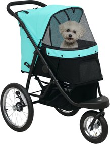 PawHut Kutyakocsi Jogger Kutyabuggy összecsukható kis kutyák és macskák számára 10 kg-ig, 3 nagy gumikerékkel, párnázott hálós ablakokkal, tároló kosá