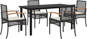 vidaXL 5 részes fekete polyrattan kerti étkezőgarnitúra párnákkal