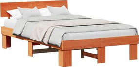vidaXL Ágykeret fejtámlával Faggyú barna 140 x 190 cm Tömör fenyőfa