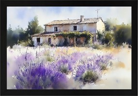 Poszter Keret Fa Tájkép Falu Franciaország Ház Villa Kert Levendula 60x40