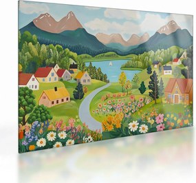 Üveg Üveg kép - Falu a hegyekben (70x50 cm)