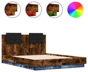füstös tölgy színű ágykeret fejtámlával és LED-ekkel 120x190 cm
