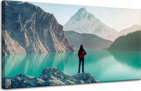 Vászonkép Hegymászás Tó Természet Tájkép 120x60 cm