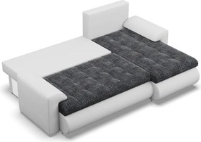 Tokio sarokkanapé, 2 ágyneműtartóval, fonott + műbőr, jobboldali, sötétszürke - fehér