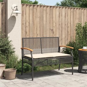 fekete polyrattan és akácfa kerti pad párnával