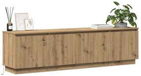 TV Szekrény LED Fénnyel Kézműves Tölgy 180x38x49 cm Rétegelt Lemez