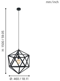 Eglo 49762 - Mennyezeti függesztékes lámpa EMBLETON 1xE27/60W