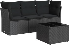 vidaXL 4 részes fekete polyrattan kerti ülőgarnitúra párnákkal