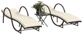 2 db barna polyrattan napozóágy asztallal