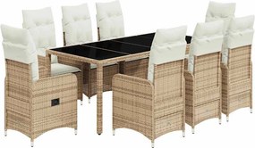 vidaXL 9 részes bézs polyrattan kerti bisztrógarnitúra párnákkal