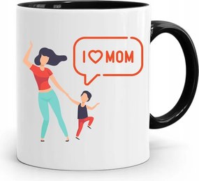 Fekete Bögre Ajándék Anyukáknak I Love Mom fényképes nyomattal