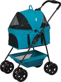 PawHut Kutya Sportkocsi 3 az 1-ben - Összecsukható Kutya és Macska Kocsi 4 kg-ig - Macska Sportkocsi Párnával - Türkiz | Aosom