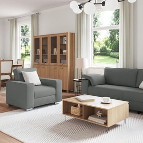 3 darabos kanapészett párnákkal, sötétszürke szövet