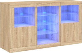 vidaXL sonoma tölgy színű tálalószekrény LED-világítással 123x37x67 cm
