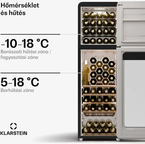 Klarstein Shirley Wine Cooler + Freezer, 2-in-1-Gerät, Vintage, 2 Kühlzonen, 60 Flaschen