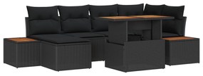 vidaXL Kert étkező szett párnával 7 pcs Fekete és Barna