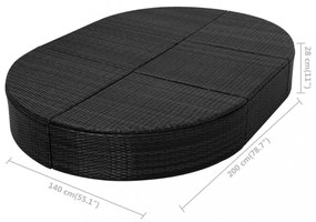 fekete polyrattan kültéri napozóágy párnával