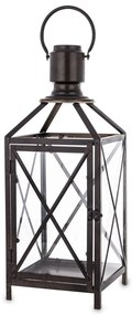 Vékony fémhálós üvegezett szögletes kúpos fekete fém lámpás lantern fogantyúval 64x22x21cm