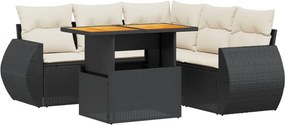 vidaXL 6 részes fekete polyrattan kerti ülőgarnitúra párnákkal