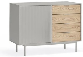Szürke-natúr színű alacsony komód tölgyfa dekorral 108x80 cm Sierra – Teulat