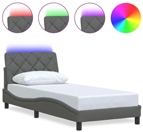 sötétszürke szövet ágykeret LED-ekkel matrac nélkül 90x190 cm