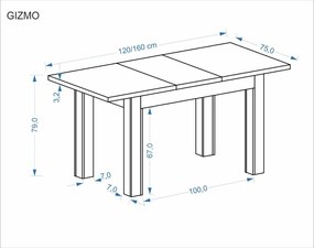 Gizmo bővíthető étkezőasztal 120-160cm kasmír